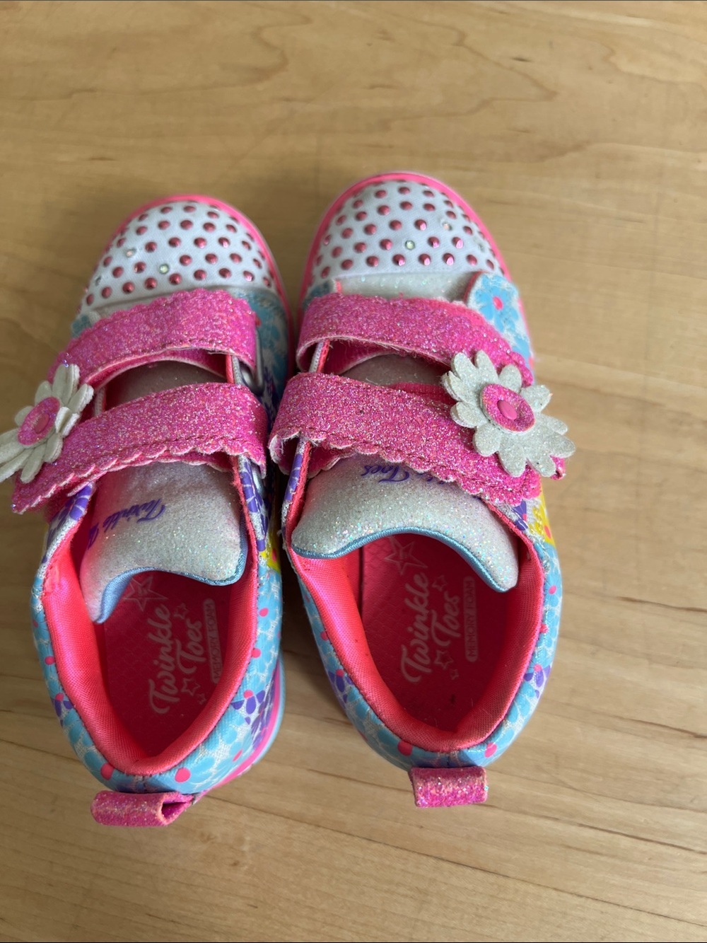 Sketchers Girls' Pink Floral Glitter Velcro Sneakers - Picture 6 of 9